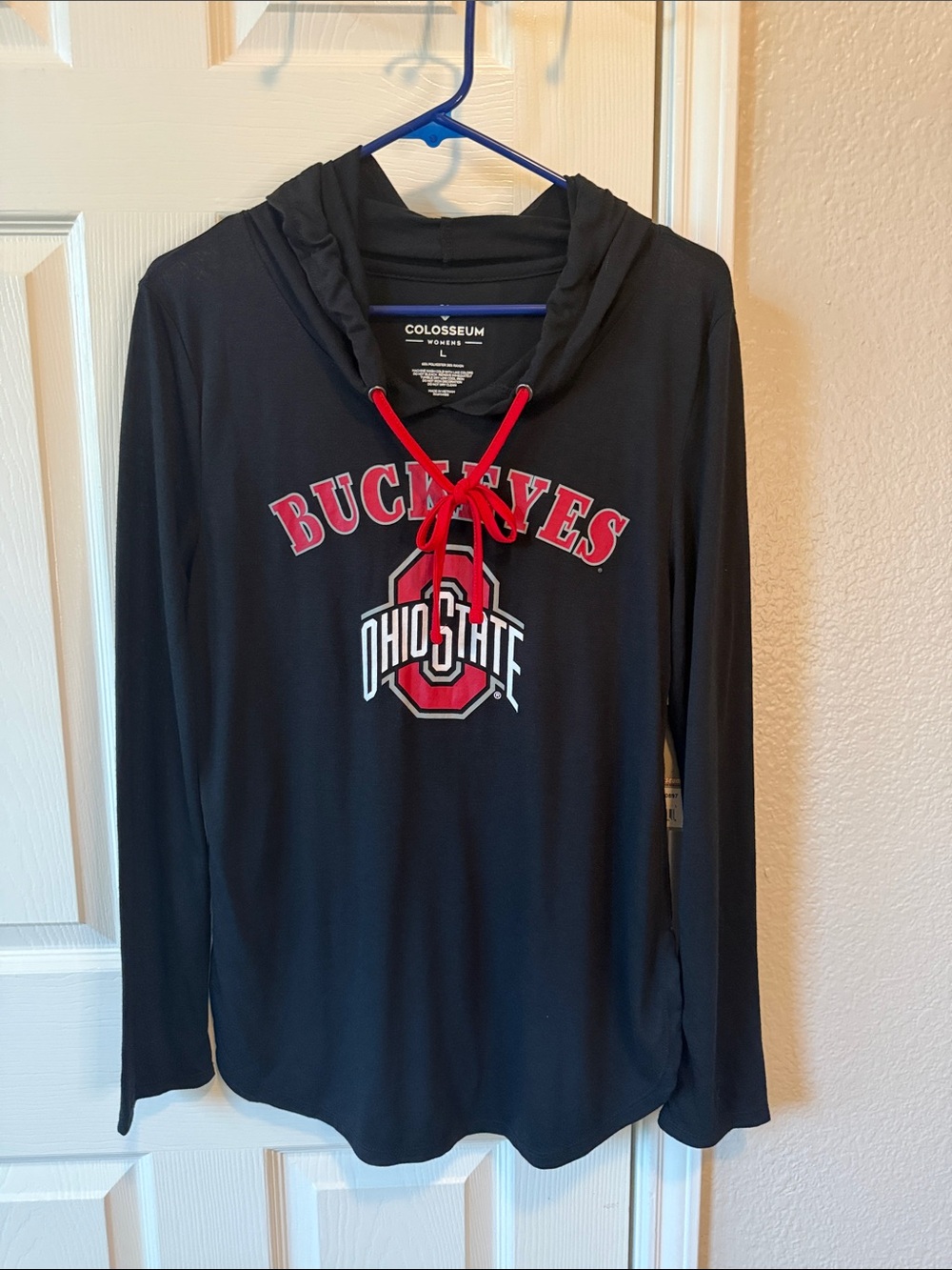Colosseum Black Hoodie with Red Ohio State Lettering Sz L